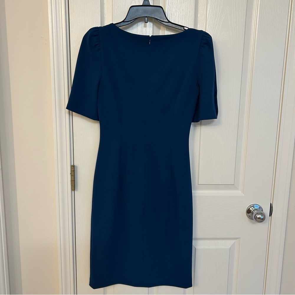DKNY Button Sleeve Ruched Sheath Dress in Teal Blue Size 4 - Picture 6 of 7